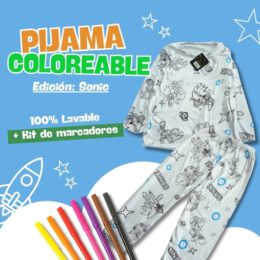Pijama Coloreable + Kit de Marcadores – Mantén a tu hijo creativo y alejado de las pantallas
